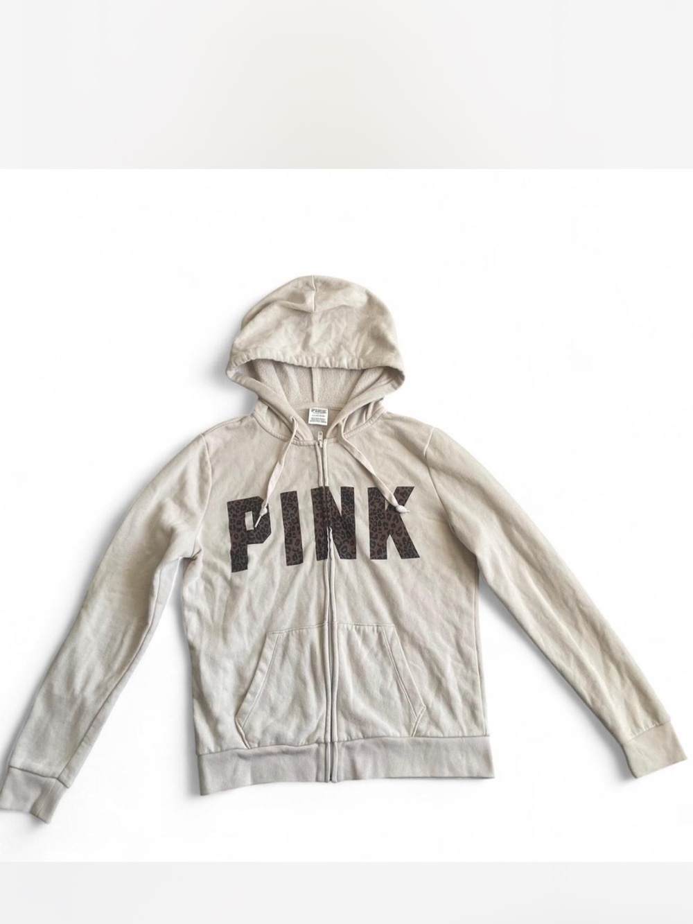 PINK Victoria's Secret Beige Zip Hoodie with Logo